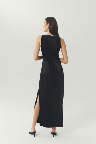 Hutch Zelma Dress in black featuring a sleeveless neckline and sleek midi-length silhouette.