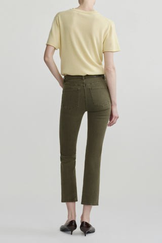 DL1961 Mara Straight Ankle Jean in Pine green with a mid-rise waist, slim straight leg, and cropped ankle length.