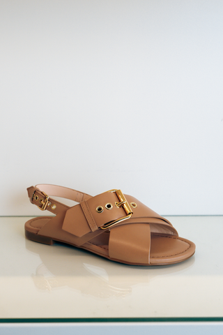 AGL Cristina sandal in syrup with wide leather straps and buckle closure