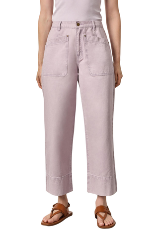 Lavender thistle straight leg ankle pants with elastic back waistband and patch pockets by Lilla P