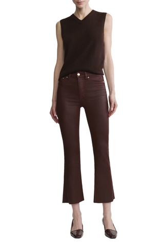 DL1961 Bridget Boot Crop Jean in Vin Rouge Coated featuring a high-rise fit, cropped bootcut leg, rich wine-red coated denim, and gold hardware.