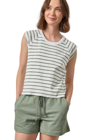Rib Stripe Short Sleeve Top, Sage Stipe