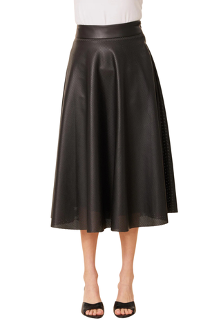 Faux Leather Perforated Skirt, Black