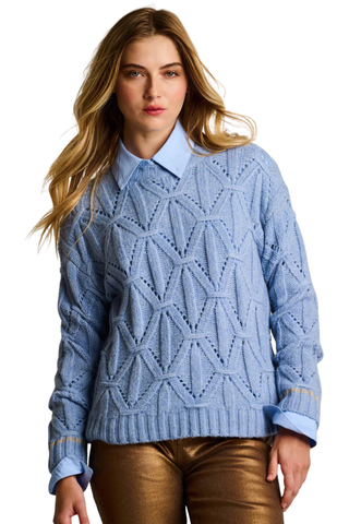Cable Crew Sweater, Blue Wash