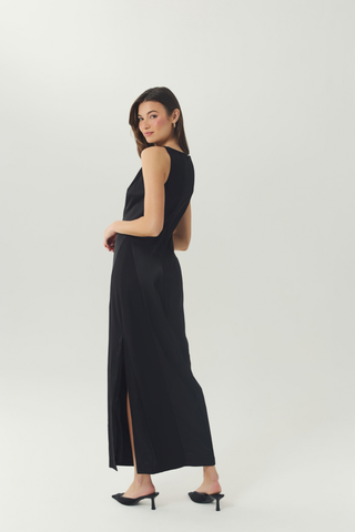 Hutch Zelma Dress in black featuring a sleeveless neckline and sleek midi-length silhouette.