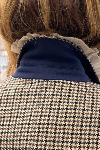 Kerri Rosenthal Mr. Frenchie Blazer in multi houndstooth featuring a double-breasted silhouette, heart buttons, and tailored fit.