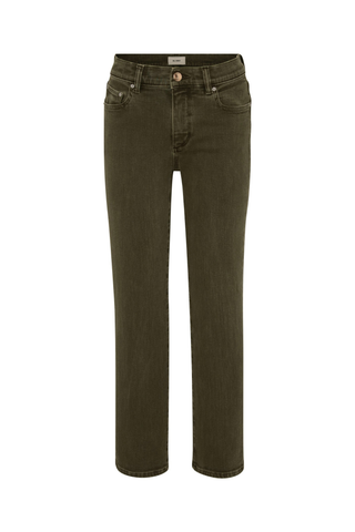 DL1961 Mara Straight Ankle Jean in Pine green with a mid-rise waist, slim straight leg, and cropped ankle length.