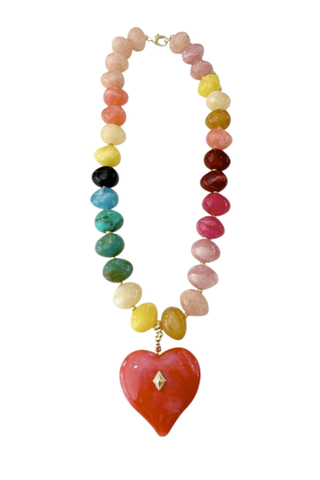 Gemelli Tisha Beaded Necklace in Multi with colorful beads and statement heart pendant.