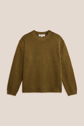 Z Supply Chill Mode Sweater in Golden Sage featuring a relaxed crewneck silhouette, dropped shoulders, and soft fluffy knit.