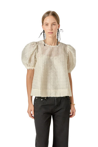 Textured Puff-Sleeve Blouse, Off White