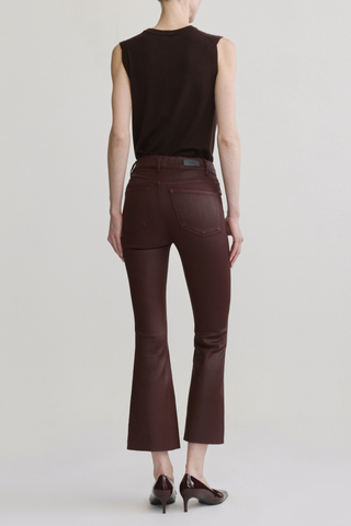 DL1961 Bridget Boot Crop Jean in Vin Rouge Coated featuring a high-rise fit, cropped bootcut leg, rich wine-red coated denim, and gold hardware.