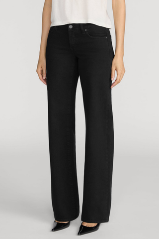 FRAME The Gray Jean in Black featuring a low-rise waist, relaxed fit, full-length leg, and wide bootcut silhouette.