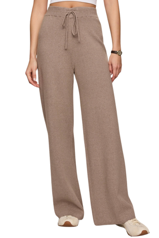 Z Supply Take It Easy Pant in Heather Ash featuring a soft taupe-grey sweater knit, wide-leg silhouette, and drawstring waistband.