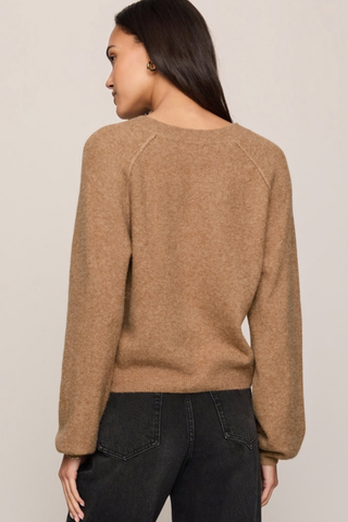 Z Supply Westmont Henley Sweater in Golden Caramel featuring a button-front henley neckline, raglan sleeves, and soft brushed knit.