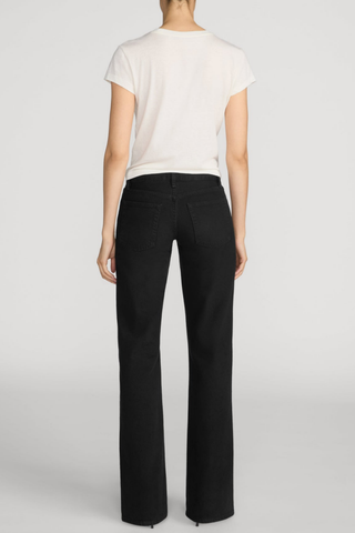 FRAME The Gray Jean in Black featuring a low-rise waist, relaxed fit, full-length leg, and wide bootcut silhouette.