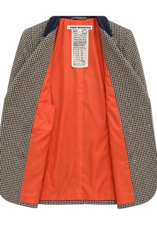 Kerri Rosenthal Mr. Frenchie Blazer in multi houndstooth featuring a double-breasted silhouette, heart buttons, and tailored fit.