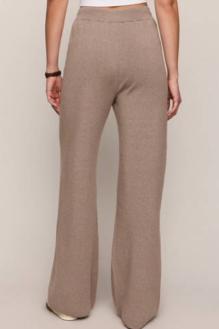 Z Supply Take It Easy Pant in Heather Ash featuring a soft taupe-grey sweater knit, wide-leg silhouette, and drawstring waistband.