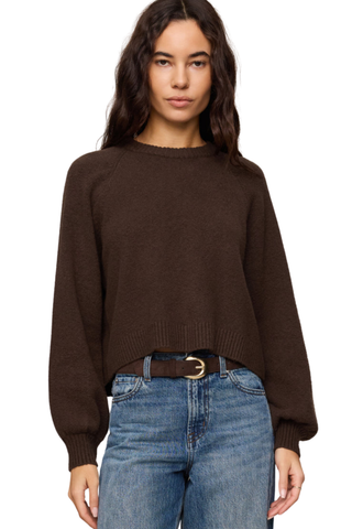 Z Supply Coming Up Sweater in Dark Chocolate featuring a relaxed fit, crew neckline, and soft knit fabric.