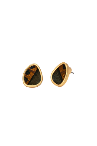 Brackish Taylor Organic Stud Earrings featuring dark natural-toned centers, organic shapes, and warm gold-tone borders.