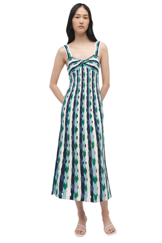 SIMKHAI Christina knit midi dress in kelly green multi with fitted silhouette