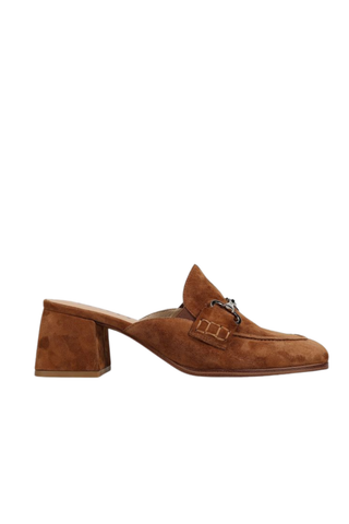 Vaneli Vestry Heeled Loafer in Cuoio suede featuring a classic horsebit detail and block heel.