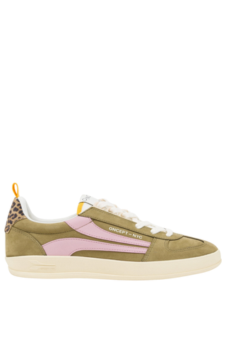 ONCEPT Fez Sneaker in Khaki featuring an earthy khaki upper with pink and neutral accents, lace-up design, and lightweight sole.