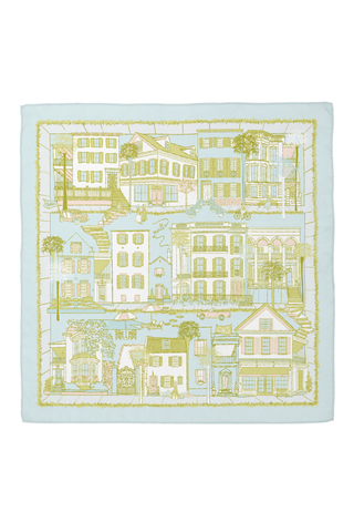 Swells Charleston 26-inch silk scarf featuring a soft multicolor illustrated Charleston-inspired print.