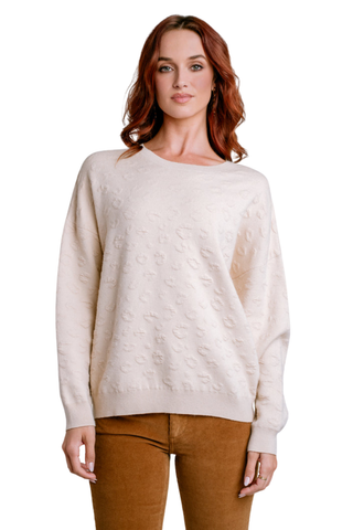 Kerisma Clyde 'Leo' Sweater in Ecru featuring a soft crew neckline and subtle tonal leopard relief texture.
