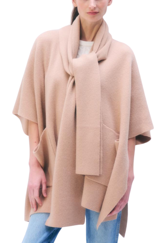 White + Warren Cashmere Blend Poncho in Hazelnut featuring a soft neutral knit, relaxed silhouette, and draped scarf-style neckline.