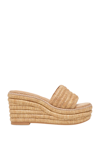 Dolce Vita Throne wedge in light natural raffia with woven platform and wide strap
