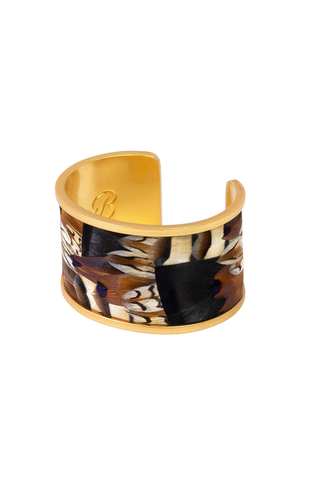 Brackish Anya Wide Cuff bracelet with a polished gold-tone finish and dark multicolored natural-inspired detailing.