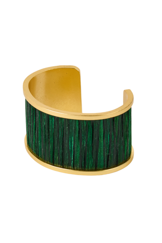 Brackish Valentina Wide Cuff featuring green stone detailing with a polished gold-tone frame.