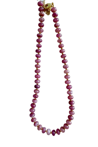 Smith & Co. Design Sea Glass Beaded Necklace in Mulberry featuring glossy pink and mulberry-toned beads.
