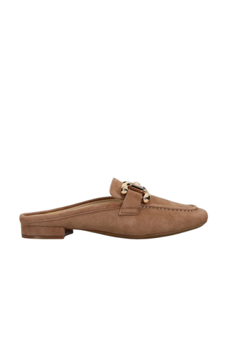 Brown loafer slip-on shoe on a white background