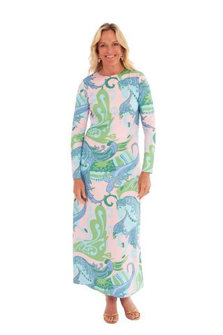 C.K. Bradley Ashton dress in nouveau pastel with long sleeves and printed design