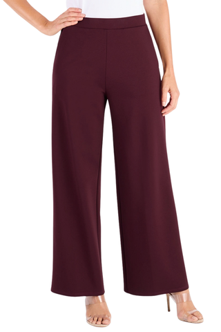 Jude Connally Nicolette Pants in Merlot featuring a pull-on waist, wide-leg silhouette, full length, and side pockets.