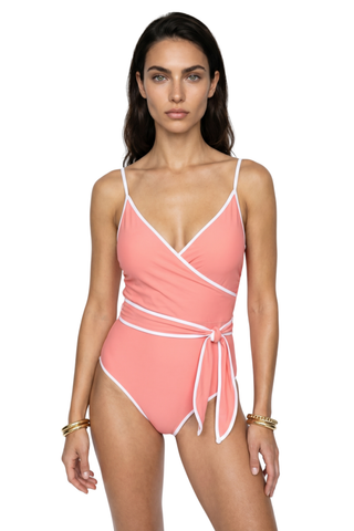 Amelia Tie One-piece Swimsuit, Spiced Coral