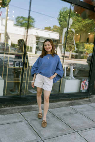 Kerisma Echo Sweater in China Blue featuring a relaxed oversized knit with long sleeves.