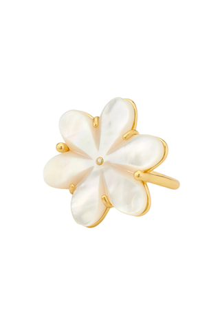 Gold dipped flower ring with mother of pearl petals and CZ center by Asha by ADM