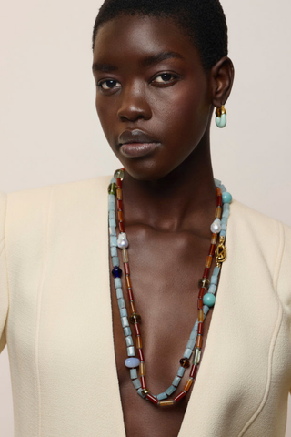 Lizzie Fortunato Circo Necklace in Stone Fruit with carnelian beads, aquamarine, freshwater pearls and gold-plated details.