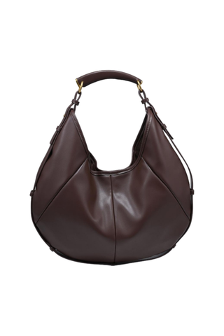 Urban Expressions Mccarthy Large Hobo in Chocolate featuring soft brown vegan leather, a slouchy crescent silhouette, padded shoulder handle, and subtle metal hardware.