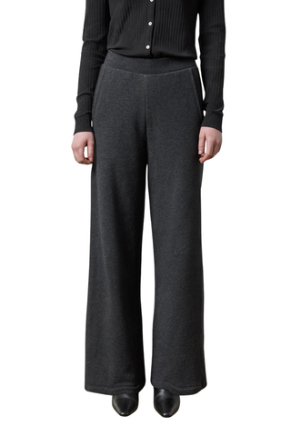 Lilla P Side Panel Terry Pant in Graphite Heather featuring soft gray cotton terry, straight legs, and a comfortable elastic waistband.
