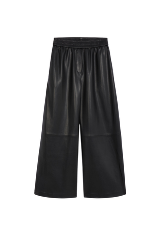 Suncoo Joy Pants in Noir featuring a sleek black wide-leg silhouette and full-length design.