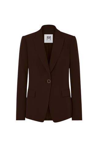 Brown Milly Avery Cady Blazer with a tailored single-button silhouette and front pockets.