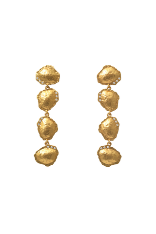 Brackish French Quarter Drop Earrings in Gold featuring cascading organic shapes, radiant 18k gold plating, and sparkling cubic zirconia accents.