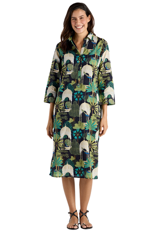 midi caftan dress Ines S / Sunset Ribbons Side slit accents Fit Notes Sharp Green Off-Shoulder Kaftan Dress