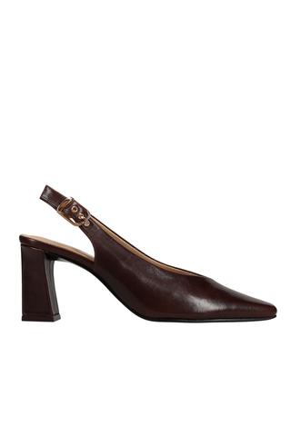 Vaneli Faylyn Slingback Heel in Brown Soft Nappa leather featuring a square toe, adjustable slingback strap, and 2.75-inch covered block heel.