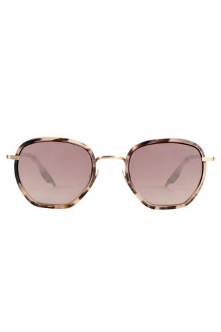 Krewe Peyton Sunglasses in Matte Black Fade featuring a rounded acetate frame, gold-tone metal details, and gradient lenses.
