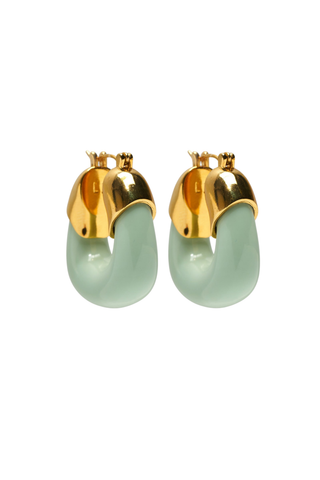 Lizzie Fortunato Organic Hoops in Seafoam featuring gold-plated brass and sculptural seafoam green resin.