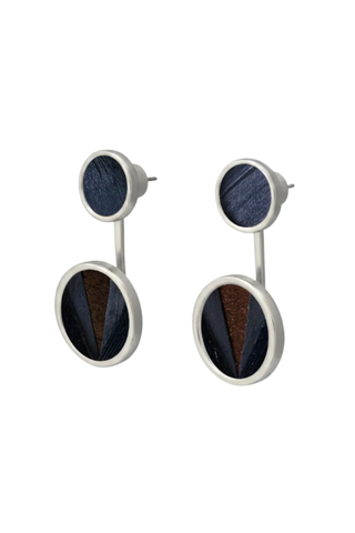 Brackish Lauren Bezel Jacket Earrings in silver with dark natural feather details and a double-drop silhouette.